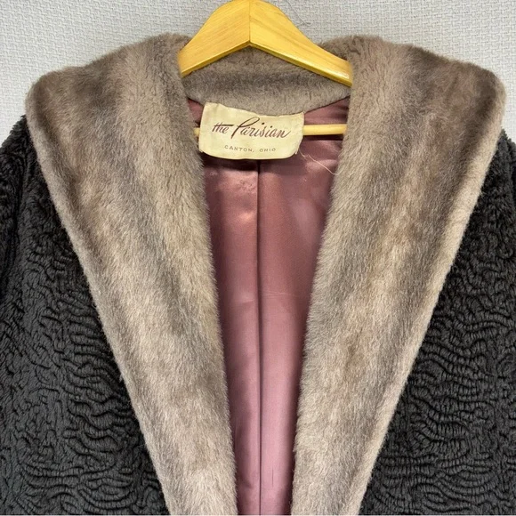 Vintage The Parisian Black Persian Lamb W/ Mink Collar Women's Jacket Med Short - Picture 2 of 10